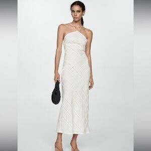 Mango EMBROIDERED HALTER-NECK DRESS size 2